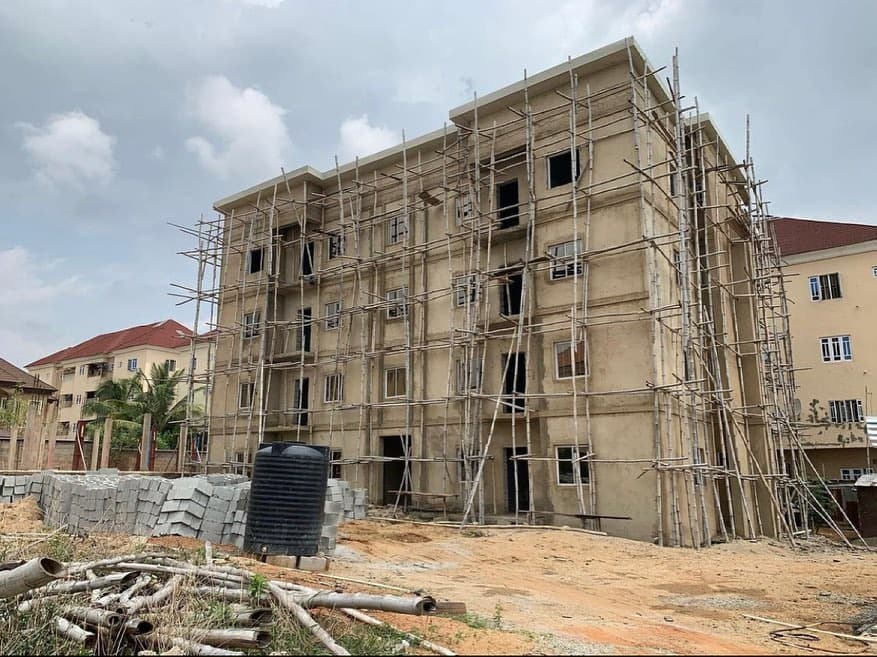 Wuye Apartments block with scaffolding in Abuja